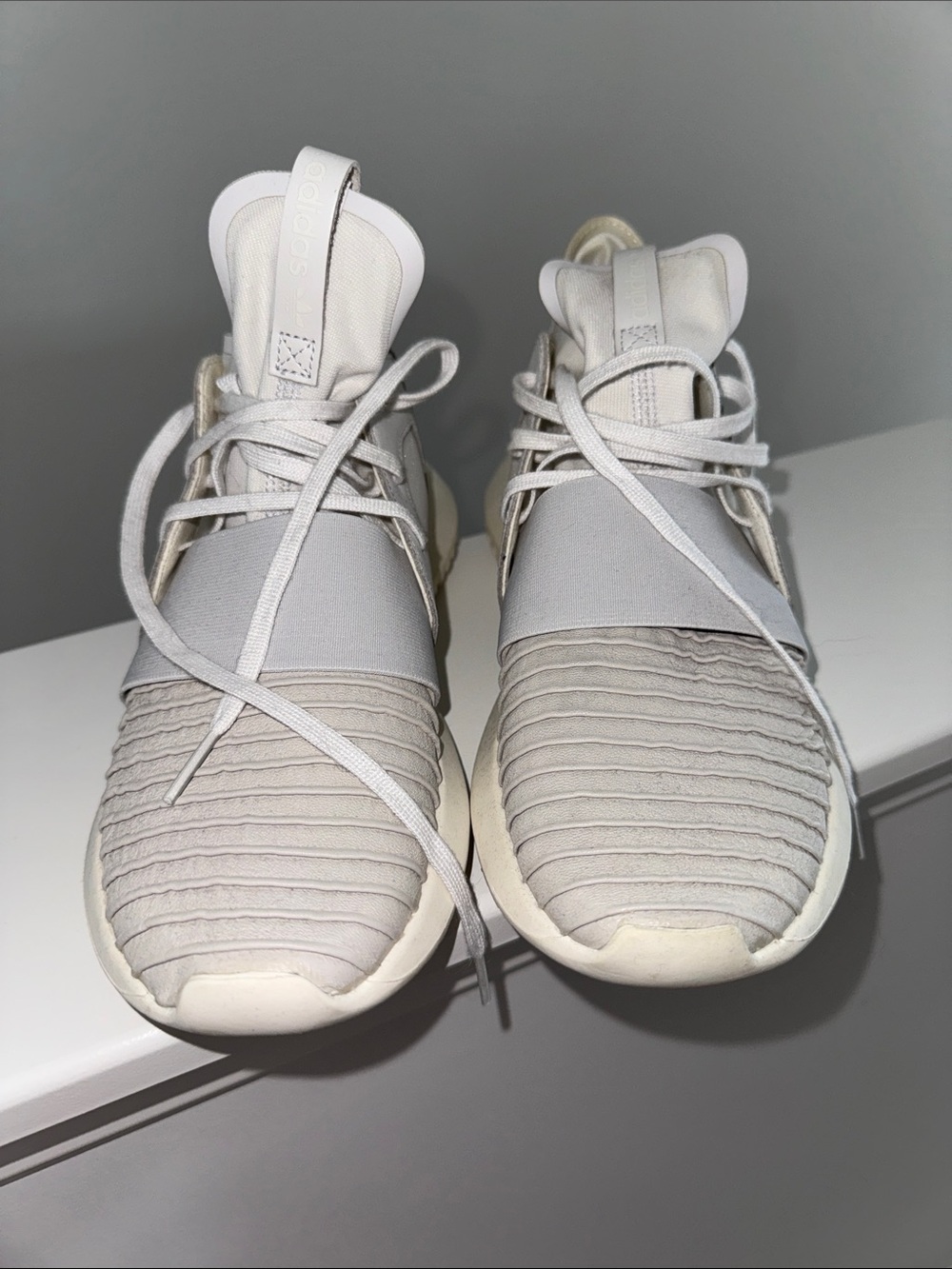 adidas Kids Light Gray and White Slip-On Sneakers